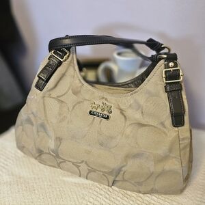 Coach Tan and Leather Signature Shoulder Bag